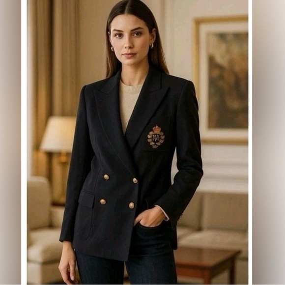 Ralph Lauren Jackets & Blazers - Vintage Ralph Lauren Navy Double-Breasted Wool Blazer Size Medium